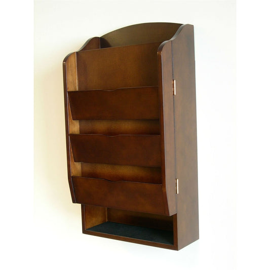 Door / Wall Mount Organizer Letter Holder Mail Sorter in Dark Walnut-0