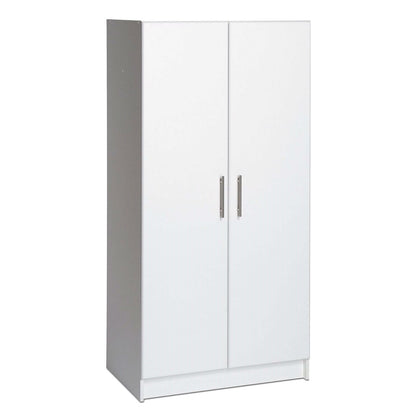 White 2-Door Wardrobe Cabinet with Hanging Rail and Storage Shelf-0