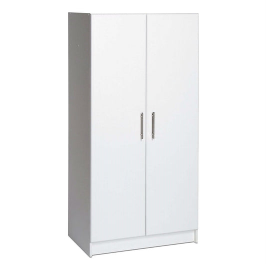 White 2-Door Wardrobe Cabinet with Hanging Rail and Storage Shelf-0