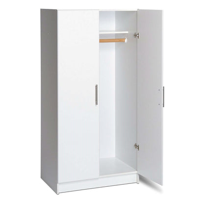 White 2-Door Wardrobe Cabinet with Hanging Rail and Storage Shelf-1