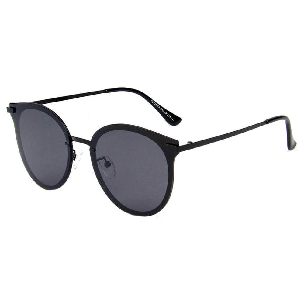 HORNACHUELOS | Women Round Flat Cat Eye Polarized Lens Sunglasses-3