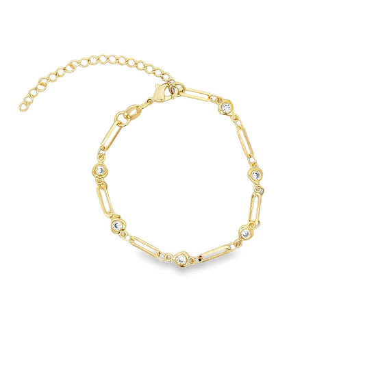 Clear CZ Heart Charm Clip Link Bracelet (H289/I133B)-0