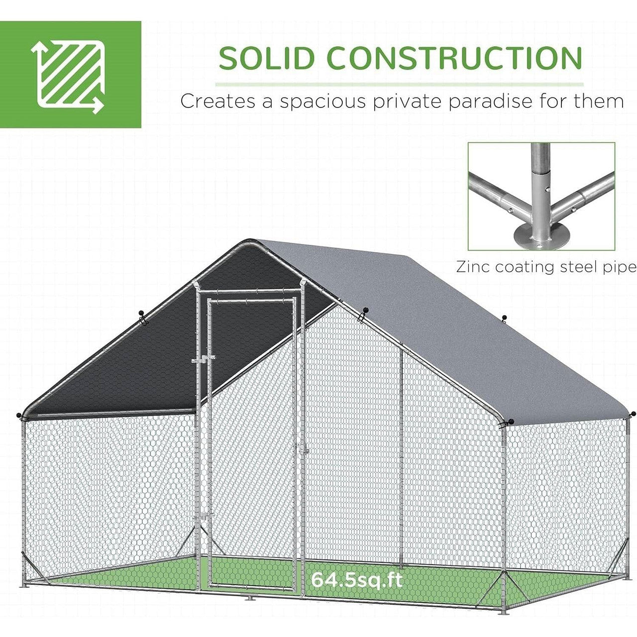 9.8 Ft x 6.6 Ft. Outdoor Yard Metal Walk-in Chicken Coop with Waterproof Cover-0