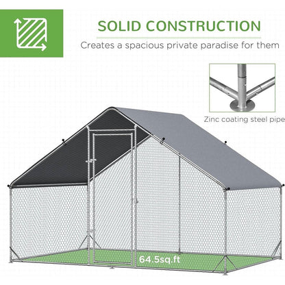 9.8 Ft x 6.6 Ft. Outdoor Yard Metal Walk-in Chicken Coop with Waterproof Cover-0