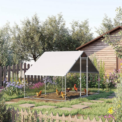 9.8 Ft x 6.6 Ft. Outdoor Yard Metal Walk-in Chicken Coop with Waterproof Cover-1