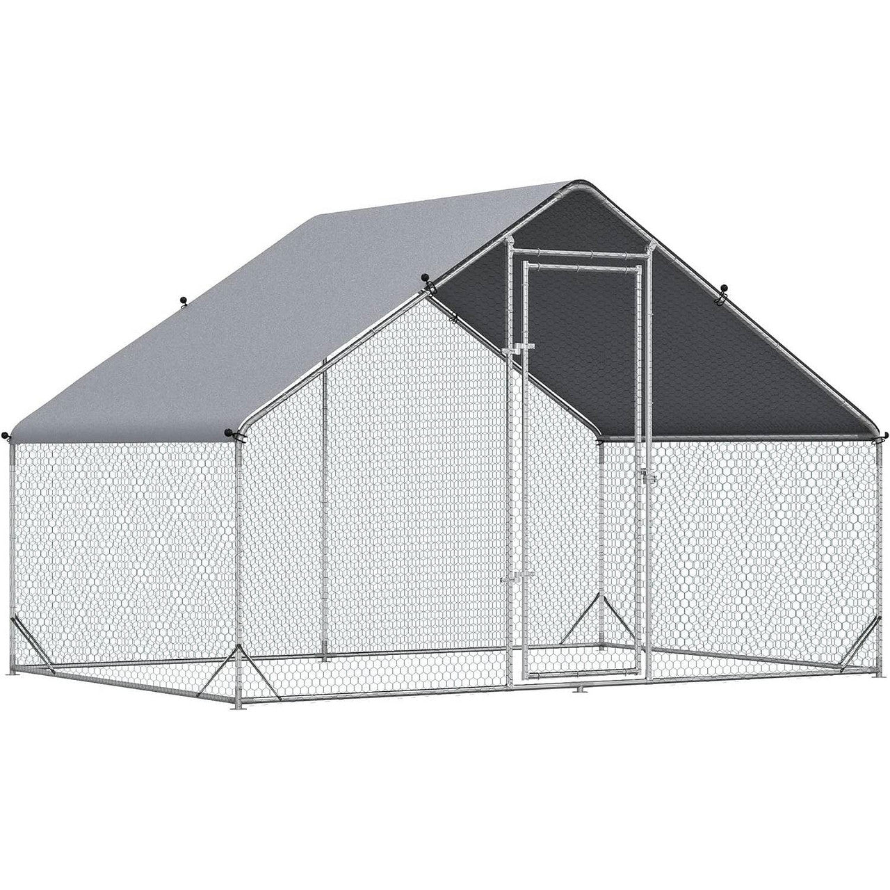 9.8 Ft x 6.6 Ft. Outdoor Yard Metal Walk-in Chicken Coop with Waterproof Cover-2
