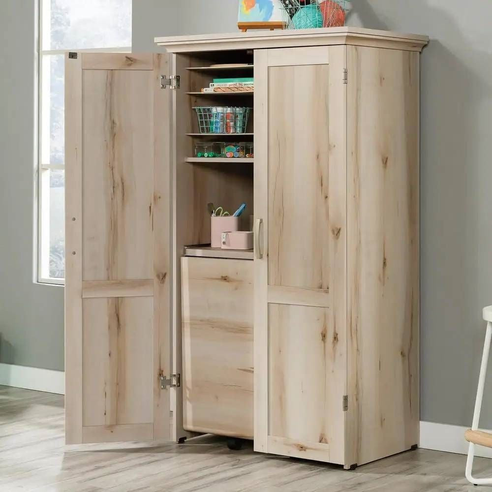 Drop Leaf Computer Desk Craft Table Armoire in Maple Wood Finish - Made in USA-1