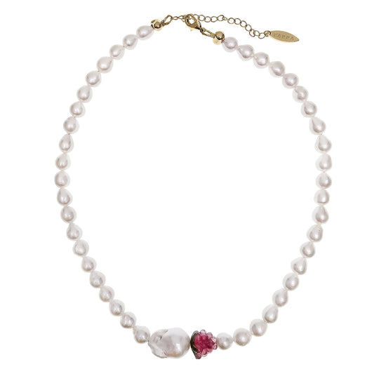 Freshwater Pearls With Raspberry and Baroque Pearl Necklace PN011-0