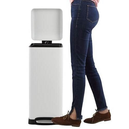 8-Gallon Retro Stainless Steel Step-On Trash Can in White Finish-0