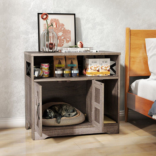 Cat Litter Box Enclosure Hidden Cat Washroom Furniture with Storage-Grey-0