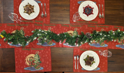 DaDa Bedding Set of 4-Pieces Red Santa Claus Christmas Tapestry Placemats 13” x 19” (17615)-3