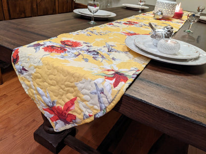 DaDalogy Bedding Sunshine Yellow Floral Vintage Hummingbirds Garden Table Runner (925)-4