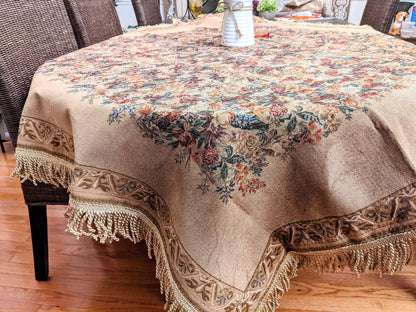 DaDa Bedding Wildflower Wonderland Floral Golden Beige Tan Square Dining Table Cloth (3100)-2