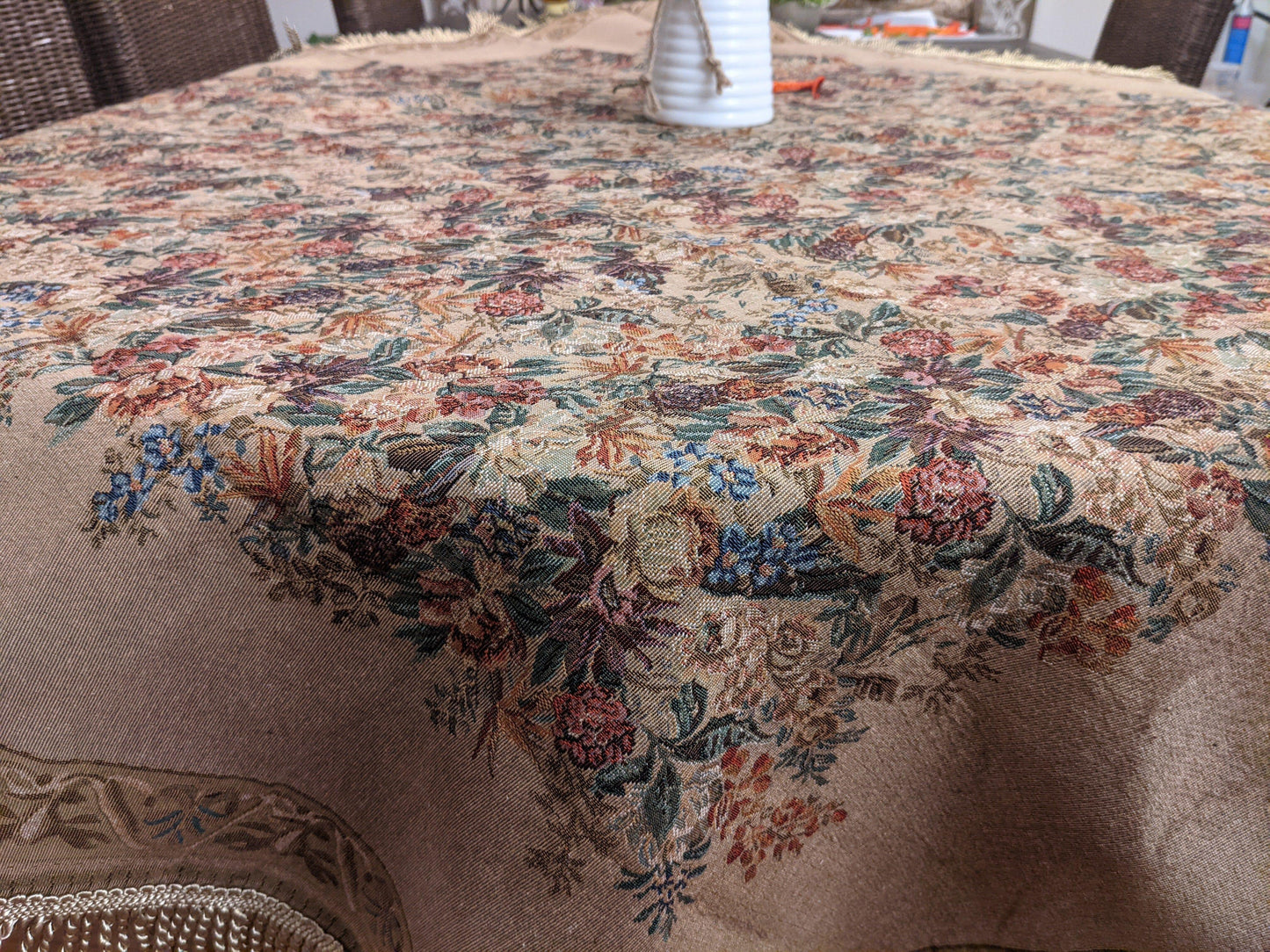 DaDa Bedding Wildflower Wonderland Floral Golden Beige Tan Square Dining Table Cloth (3100)-3