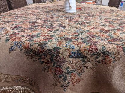 DaDa Bedding Wildflower Wonderland Floral Golden Beige Tan Square Dining Table Cloth (3100)-3