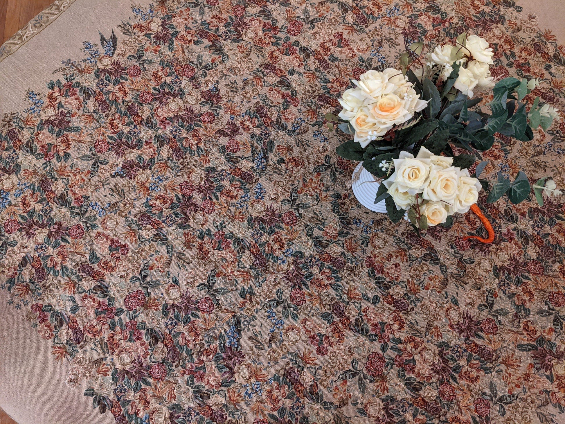 DaDa Bedding Wildflower Wonderland Floral Golden Beige Tan Square Dining Table Cloth (3100)-4