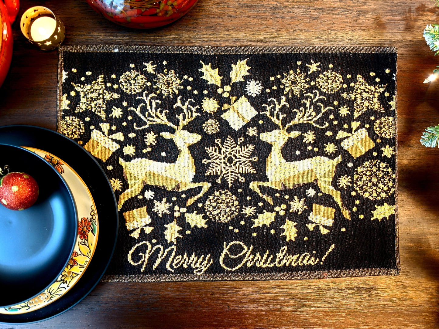 DaDa Bedding Set of 4-Pieces Magical Golden Reindeer Woven Tapestry Dining Table Placemats 13” x 19”-1