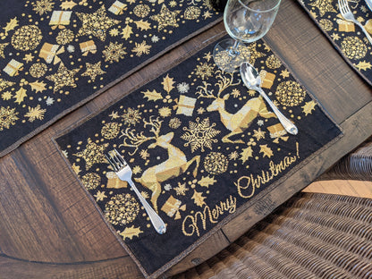 DaDa Bedding Set of 4-Pieces Magical Golden Reindeer Woven Tapestry Dining Table Placemats 13” x 19”-3