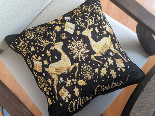 DaDa Bedding Magical Golden Reindeer Woven Tapestry Throw Pillow Covers 16" x 16"-0