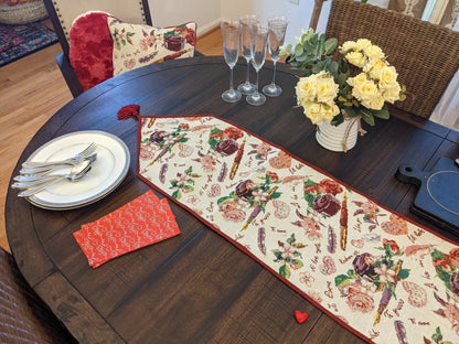 DaDa Bedding Sweet Heart Love Notes Pink Floral Woven Tapestry Dining Table Runner (18273)-3