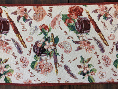 DaDa Bedding Sweet Heart Love Notes Pink Floral Woven Tapestry Dining Table Runner (18273)-4