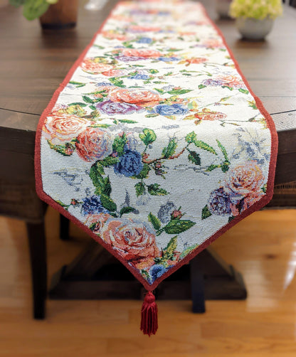 DaDa Bedding Vintage Romantic Roses Lovely Pink Floral Woven Tapestry Dining Table Runner (879)-4