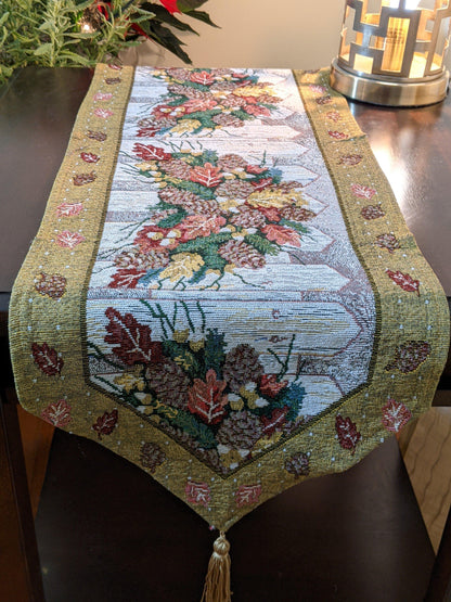 DaDa Bedding Rustic Floral Bouquet Lights Holiday Tapestry Dining Table Runner (6068)-1