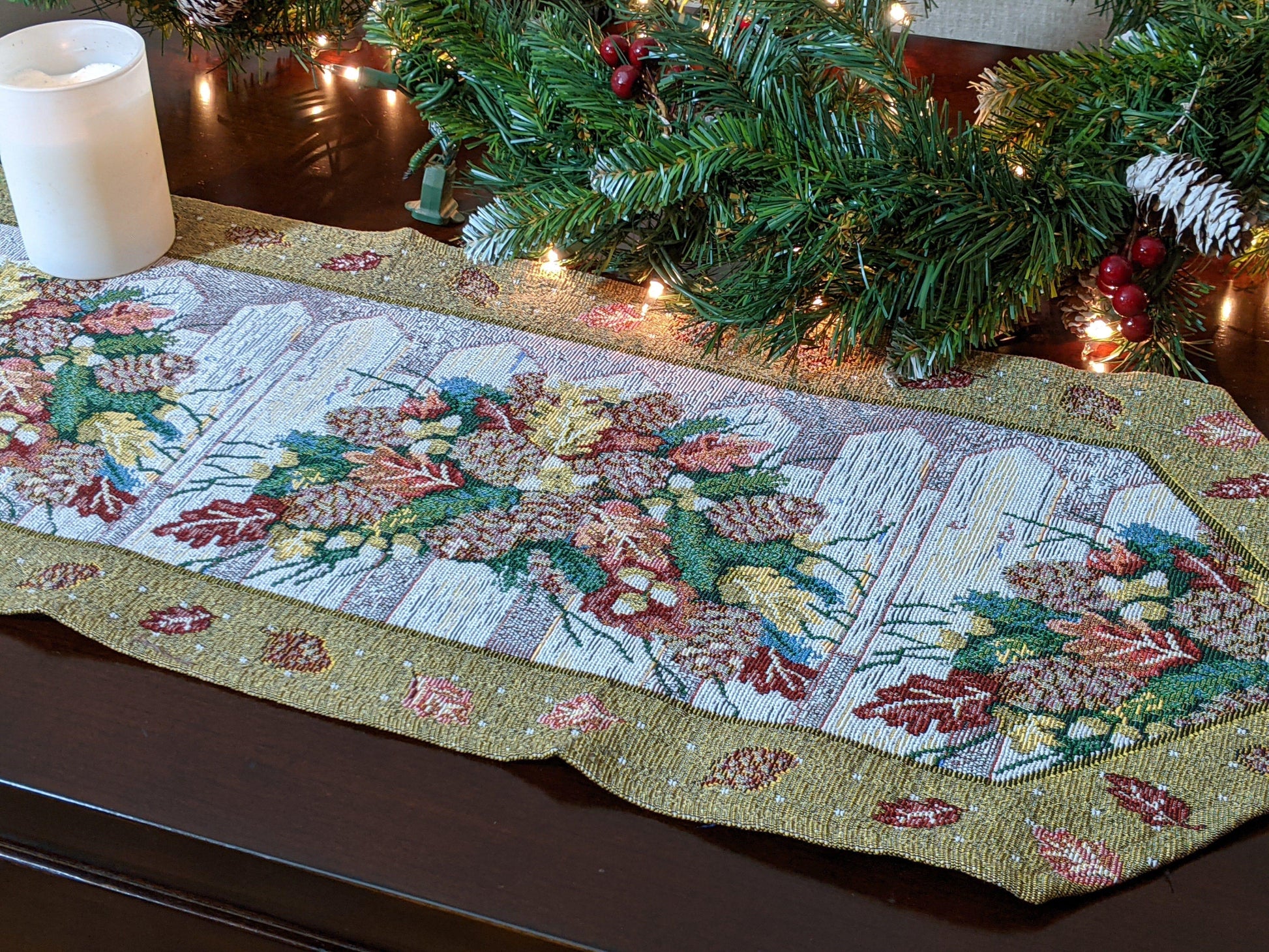 DaDa Bedding Rustic Floral Bouquet Lights Holiday Tapestry Dining Table Runner (6068)-3