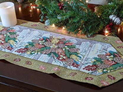 DaDa Bedding Rustic Floral Bouquet Lights Holiday Tapestry Dining Table Runner (6068)-3