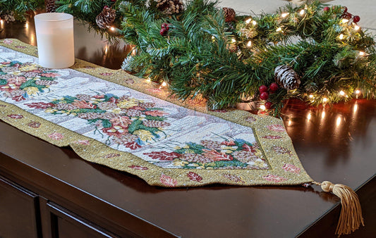 DaDa Bedding Rustic Floral Bouquet Lights Holiday Tapestry Dining Table Runner (6068)-0