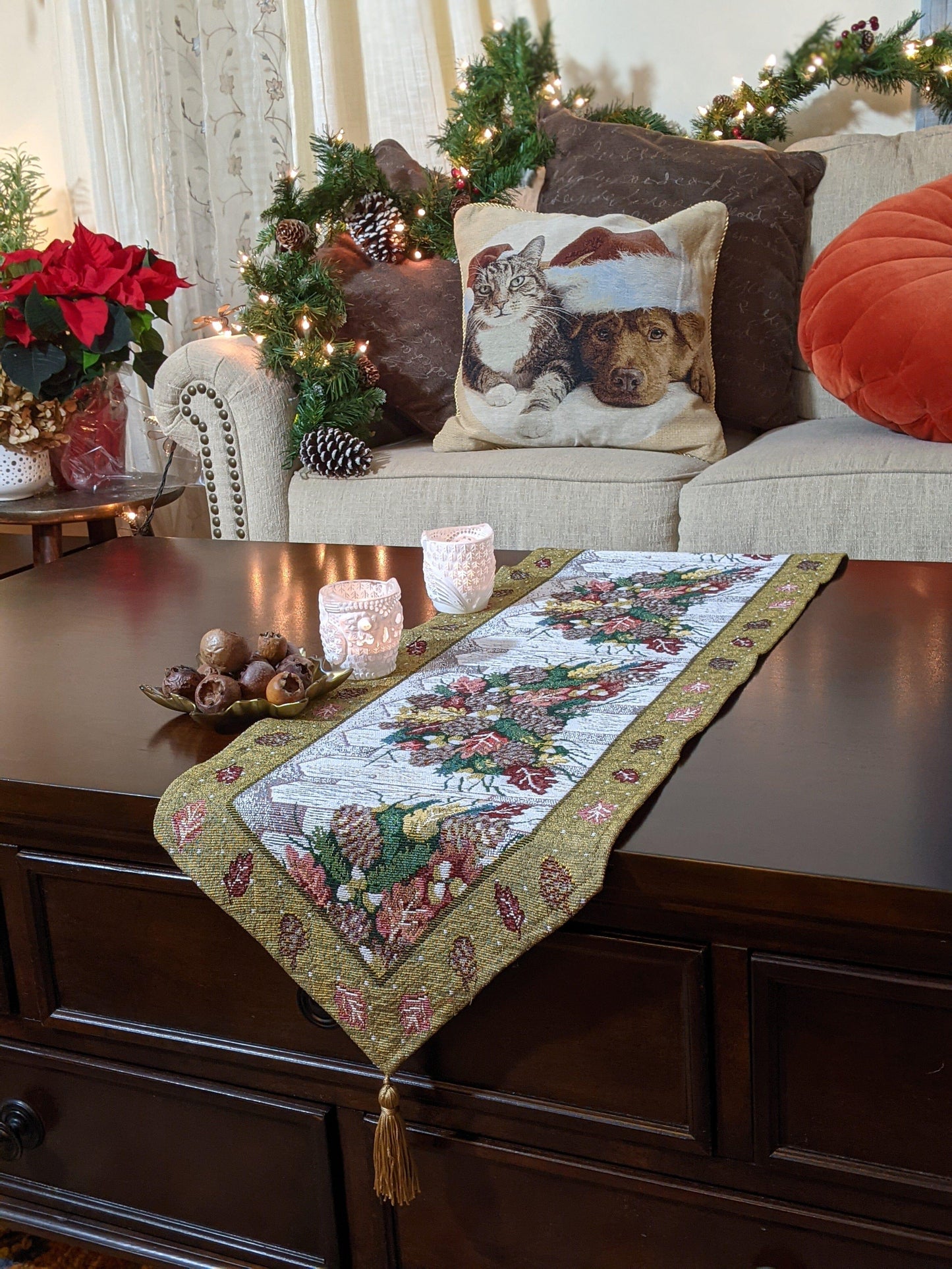 DaDa Bedding Rustic Floral Bouquet Lights Holiday Tapestry Dining Table Runner (6068)-2