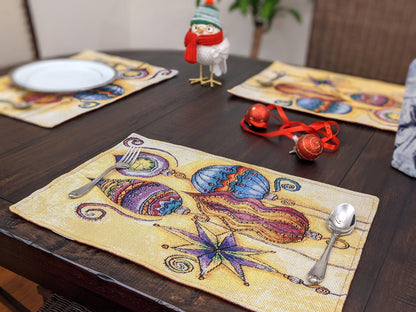 DaDa Bedding Set of 4-Pieces Starry Bohemian Lantern Ornaments Christmas Tapestry Placemats 13” x 19” (14916)-2