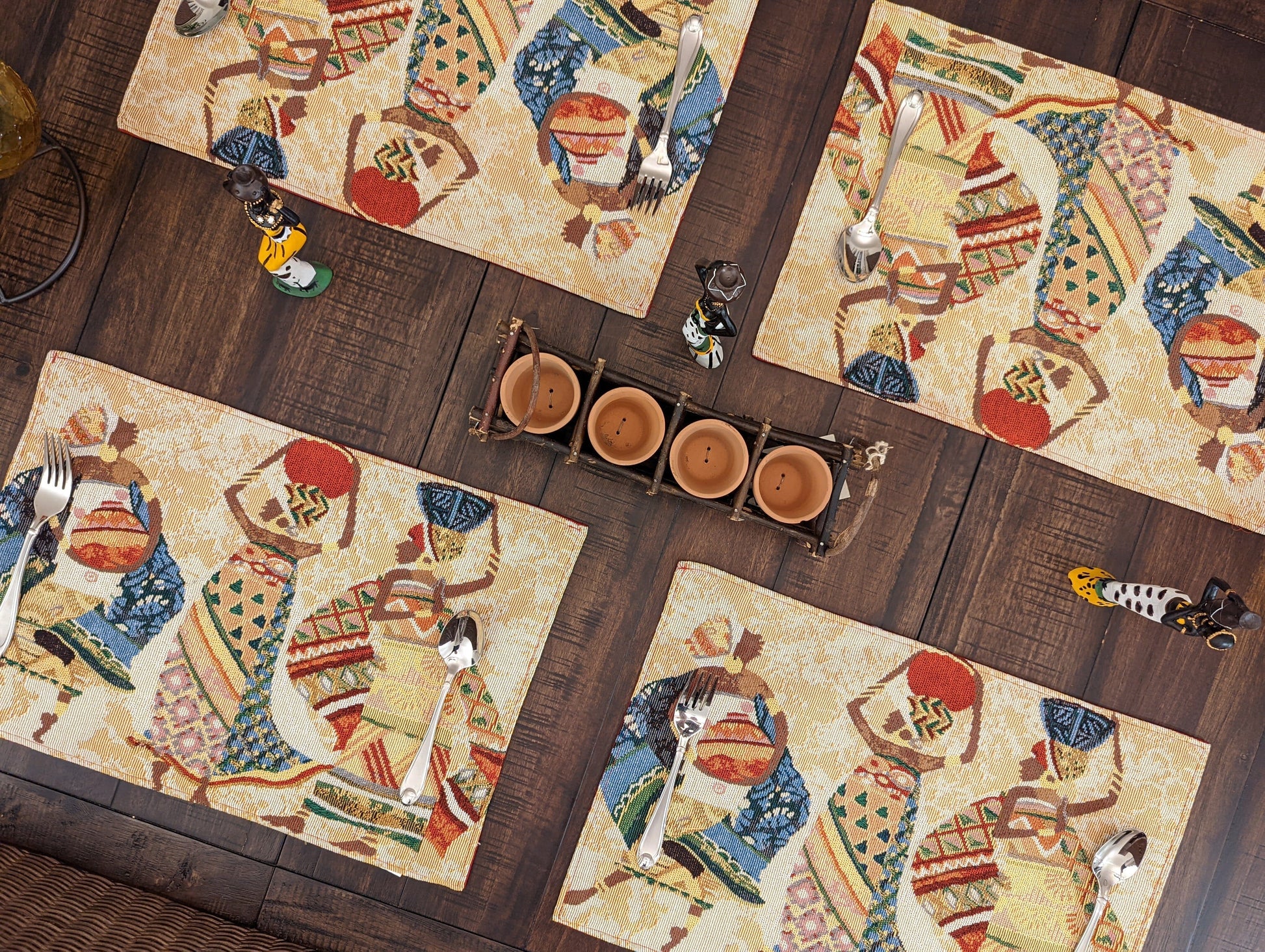 DaDa Bedding Set of 4-Pieces Dancing Women African Kwanzaa Tapestry Dining Table Placemats 13” x 19” (18117)-1