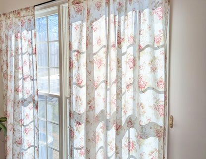 DaDa Bedding Set of 2-Pieces Hint of Mint Dainty Floral Pink Roses Cottage Sheer Window Panel Curtains (JHW3036)-1