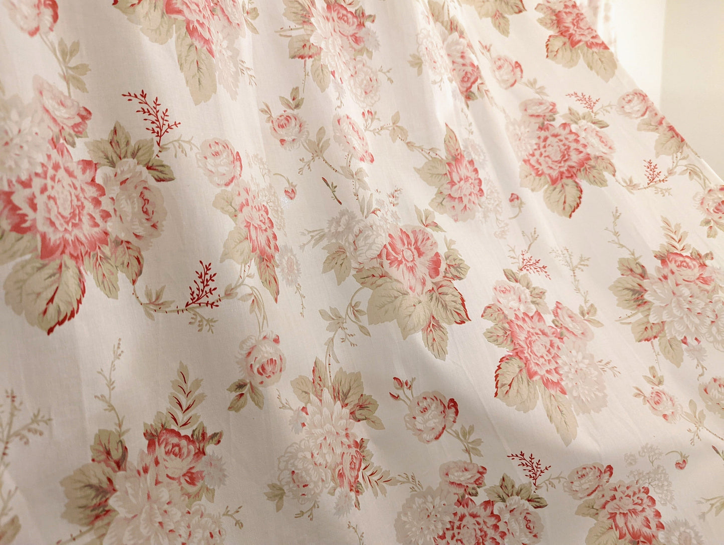 DaDa Bedding Set of 2-Pieces Hint of Mint Dainty Floral Pink Roses Cottage Sheer Window Panel Curtains (JHW3036)-3