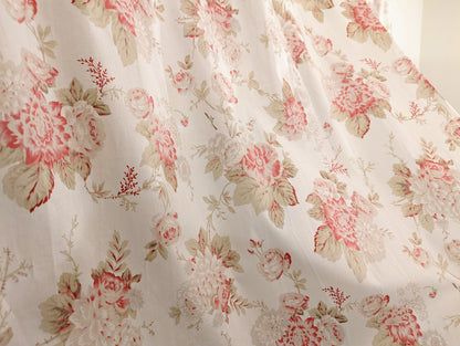 DaDa Bedding Set of 2-Pieces Hint of Mint Dainty Floral Pink Roses Cottage Sheer Window Panel Curtains (JHW3036)-3