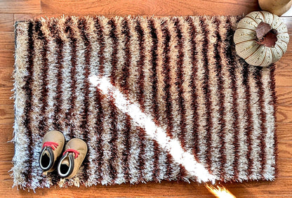 DaDa Bedding Shaggy Soft Door Mat Carpet Rug - 20" x 32" Striped Shiny Coffee Light Beige / Dark Brown-3