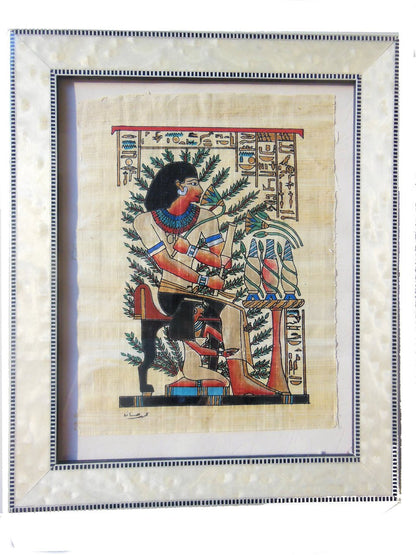 Giant Pharaoh.  Papyrus painting from Egypt in Italian frame.-0
