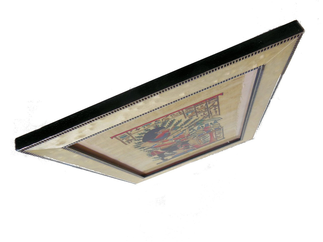 Giant Pharaoh.  Papyrus painting from Egypt in Italian frame.-1