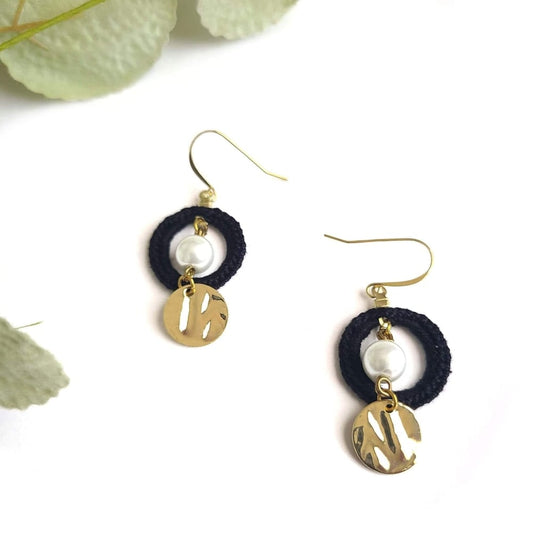 Black Circle with Pearl Earrings-0