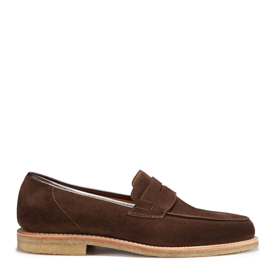 Brown Suede Loafers, Crepe Rubber Welted Sole-0