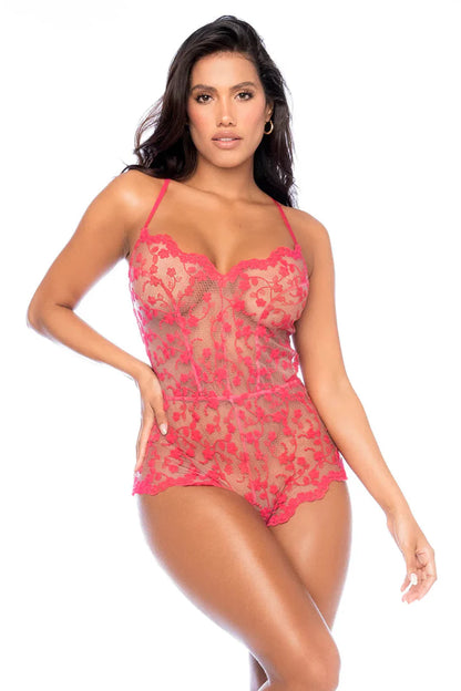 Sheer Lace Romper Mapale Cherry-0