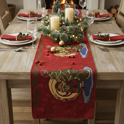DaDa Bedding Red Santa Claus Christmas Tree Woven Tapestry Dining Table Runner (17615)-0