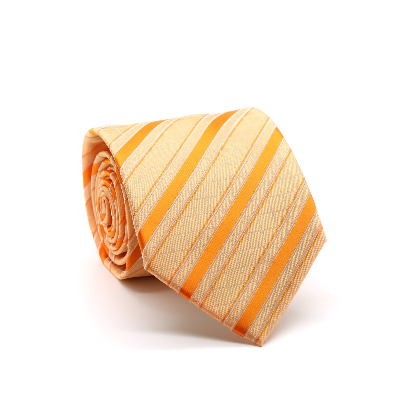 Ferrecci Mens Orange Striped Pattern Necktie with Handkerchief Set-0