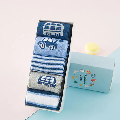 Cartoon Baby Socks in Bag - Short Cotton Car Design