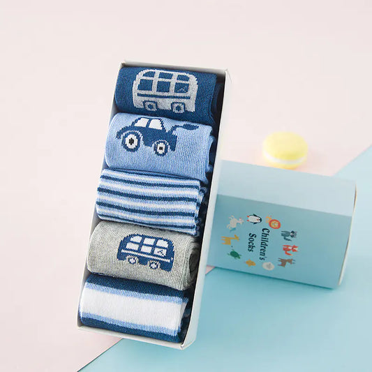 Cartoon Baby Socks in Bag - Short Cotton Car Design