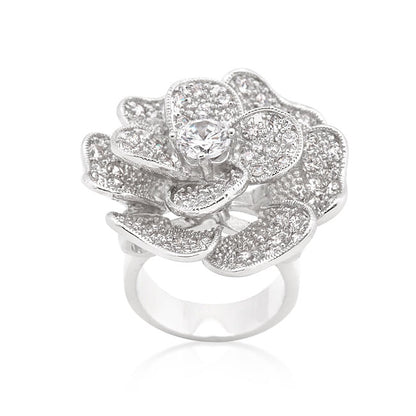 Large Flower Cubic Zirconia Cocktail Ring-1