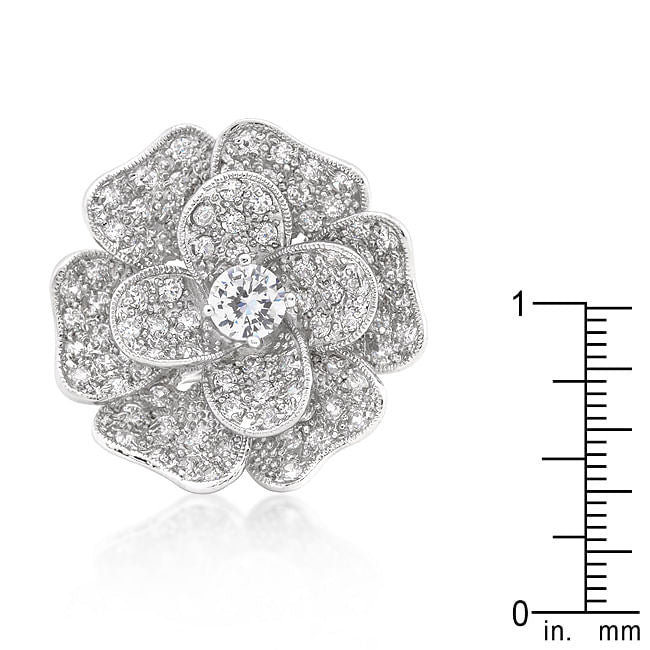 Large Flower Cubic Zirconia Cocktail Ring-2