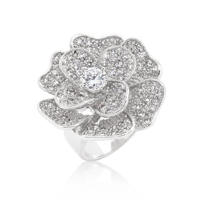 Large Flower Cubic Zirconia Cocktail Ring-0