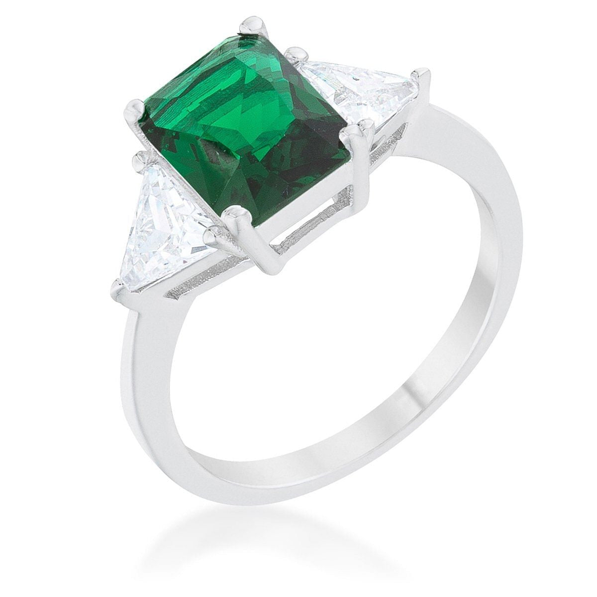 Classic Emerald Rhodium Engagement Ring-0